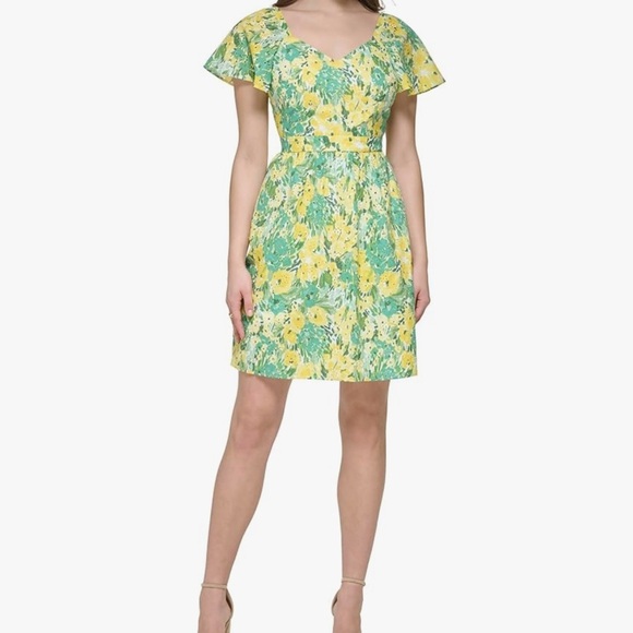 Kensie Yellow and Green Ruffled Smocked Sundress - Picture 1 of 9